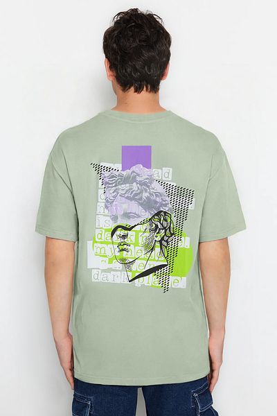 Trendyol Collection Unisex mátové oversize umělecké tričko - potištěné na zádech, pletené - TMNSS23TS00151
