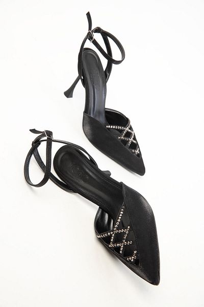 SOHO Black Satin Women's Classic Heeled Shoes 20460