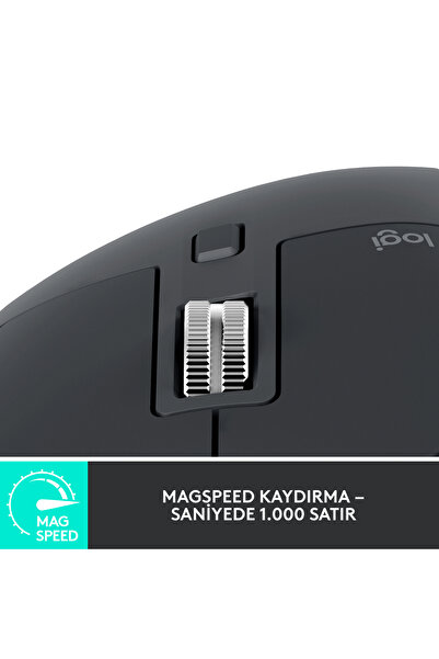logitech MX Master 3S Performans 8000 DPI Optik Sensörlü Sessiz Kablosuz Mouse - Siyah 910-006559