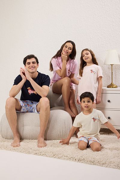 TRENDYOLKIDS Set de pijamale din bumbac pentru băiat albastru 100% pachet de familie cu imprimeu animal