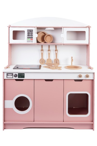 HOBBY HOUSE Led Ocaklı Ahşap Oyuncak Mutfak Tezgahı - Pembe