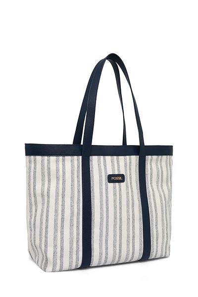 Fossil Navy Blue Women's Stripe Patterned Canvas Hand and Shoulder Bag 05Fo25Y5051