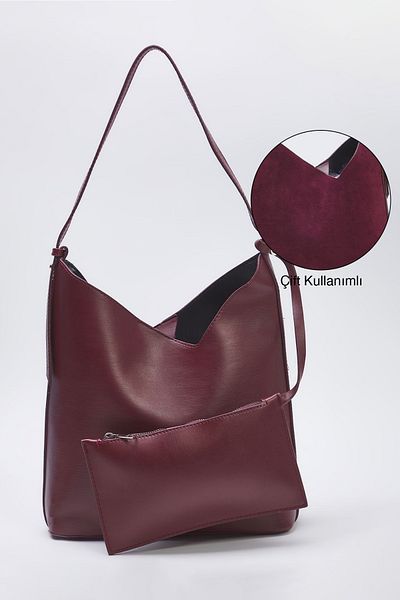 TRENDYOL SHOES Burgunderrote Damen-Umhängetasche Midi Puppy mit doppeltem Verwendungszweck TAKSS25OC00032