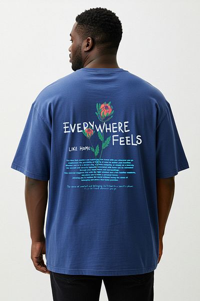 Trendyol Collection Indigo Large Size Embroidered Cotton T-Shirt - Tmnss25Bf00024