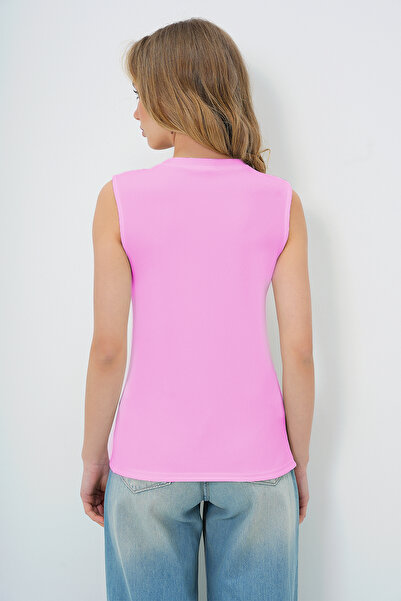 Trend Alaçatı Stili Γυναικεία μπλούζα Ottoban με ροζ λαιμόκοψη με χρυσό κουμπί ALC-X13729