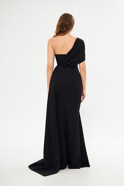 Mekafashion Βραδινό φόρεμα One Shoulder Black Sweep Train Ewo