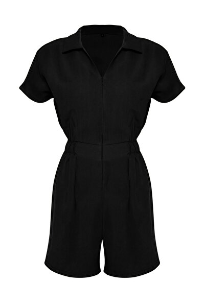 Trendyol Collection Limited Edition Black Elastic Waist Zipper Detailed Mini Woven Jumpsuit Twoss25Tu00026