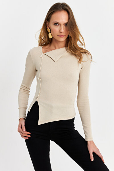 Cool & Sexy BLUZ mit gekreuztem Kragen und Knopfzubehör