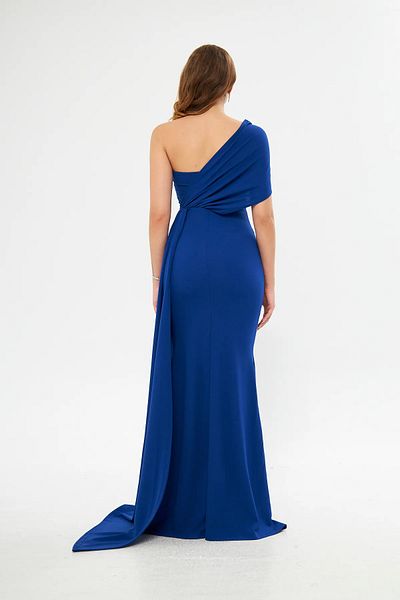 Mekafashion One-Shoulder Ewo Evening Dress - Tailed, Saxe Blue