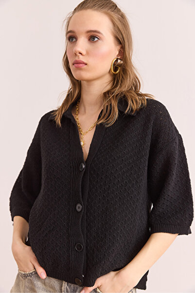 Olalook Γυναικεία μπλούζα από βαμβακερή ανοιχτή μαύρη κουμπιά BLZ- 19002900