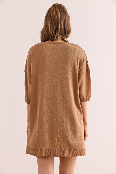 Olalook Γυναικεία μπλούζα με κοντό μανίκι Camel V λαιμόκοψη BLZ- 19002899