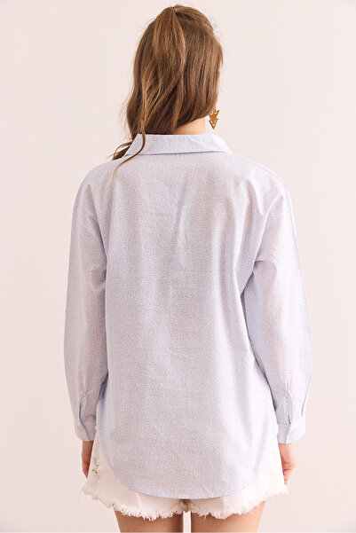 Olalook Cămașă de damă, albastră, cu un singur buzunar, din bumbac, cu model, GML- 19001307