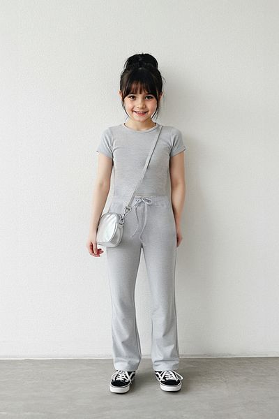 TRENDYOLKIDS Grau Melange Mädchen Kaftan 100% Baumwolle Basic Flare Ärmel Ersatz
