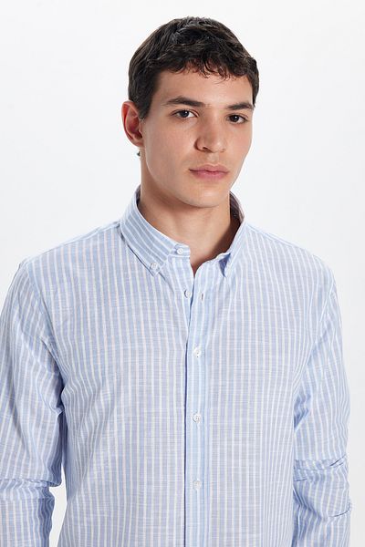 Tudors Cămașă albastră cu dungi pentru bărbați - Slim Fit, Slim Fit, mânecă lungă, 100% in bumbac