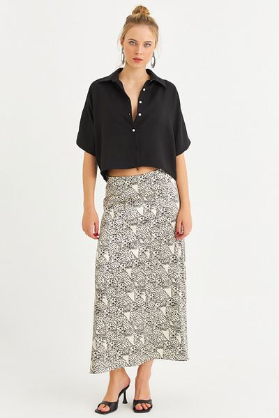 Cool & Sexy Fusta midi din satin verde/ecru pentru femei FIR1970
