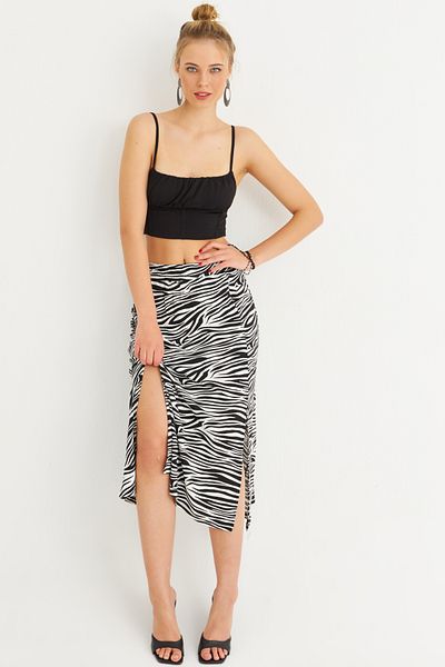 Cool & Sexy Fusta midi cu model negru-eccru FRY2227