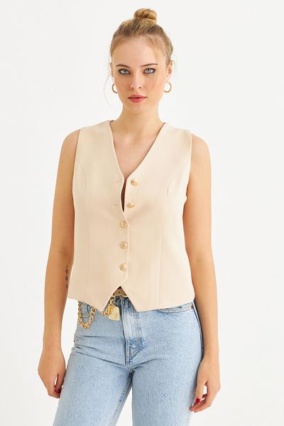 Cool & Sexy Women's Vanilla Button Detailed Lined Vest Sgt410