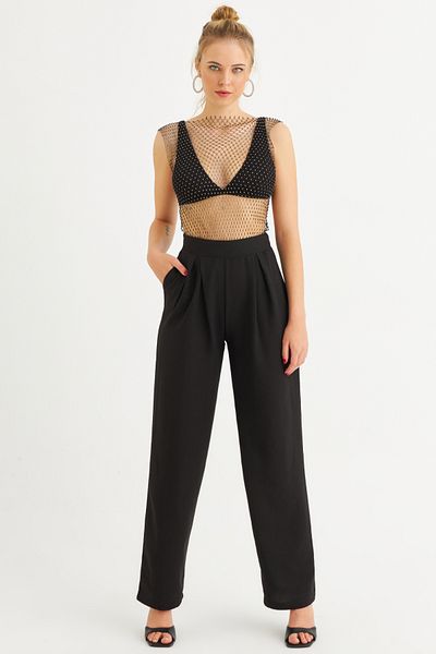 Cool & Sexy Schwarze Damen-Musselin-Taschenhose RSP5003