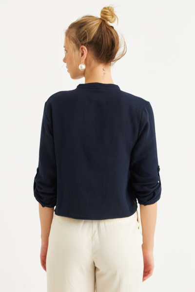 Cool & Sexy Námořnická modrá dámská košilová halenka Ktet s knoflíky - BTH17