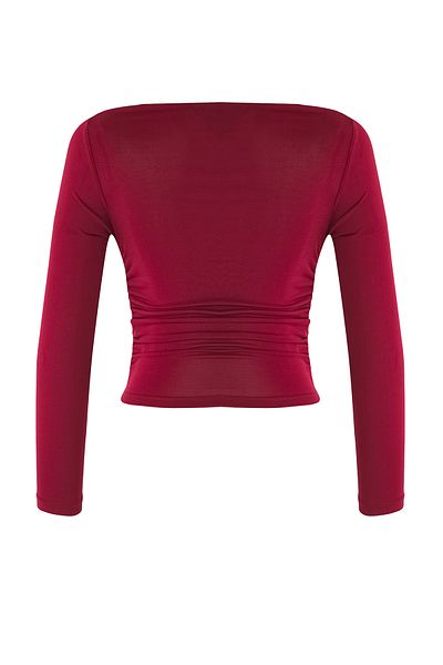 Edit by Trendyol Flexible Boat Neck Burgundy πλεκτή μπλούζα - Εφαρμογή στο σώμα, κανονική εφαρμογή TEDAW25BZ00021