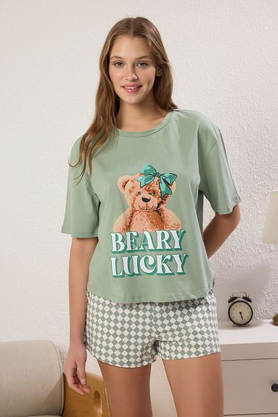Trendyol Collection 100% Cotton Teddy Bear Shoort Knitted Pajamas Set Thmss25Pt00409