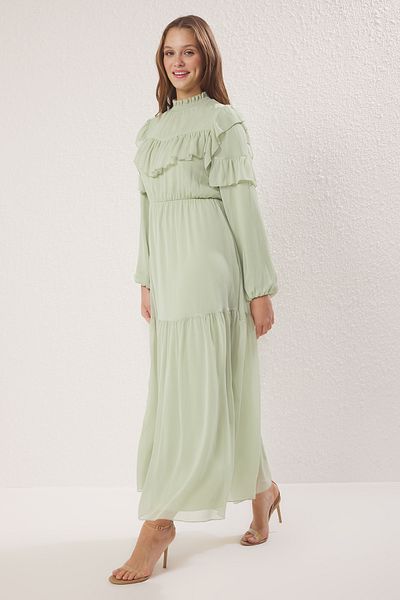 Trendyol Modest Mintfarbenes, mit Chiffon gefüttertes, gewebtes Kleid TCTSS25EB00108