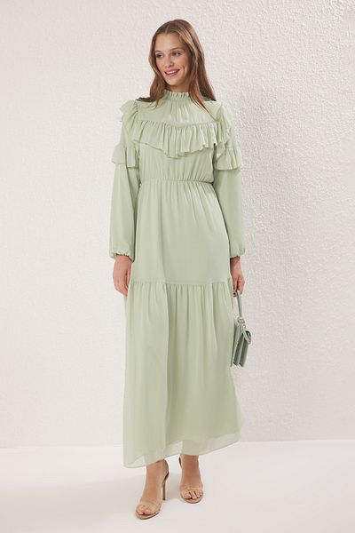 Trendyol Modest Mintfarbenes, mit Chiffon gefüttertes, gewebtes Kleid TCTSS25EB00108