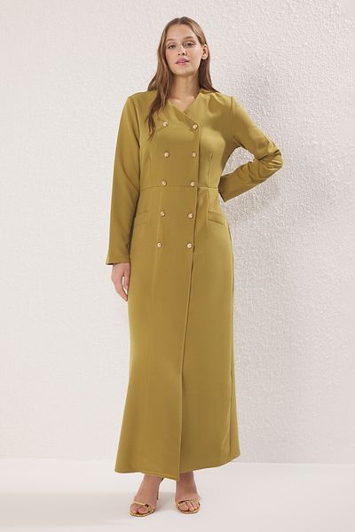 Trendyol Modest Ölgrünes Kleid aus gewebtem Stoff mit Knöpfen TCTSS25EB00027