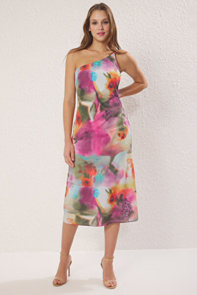 Trendyol Collection Vícebarevné abstraktní šaty z šifonu s podšívkou TWOSS25EL00014