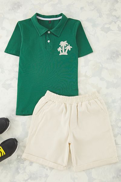 TRENDYOLKIDS   Zöld fiú 100% pamut hímzett pólógallér rövid ujjú TB öltöny
