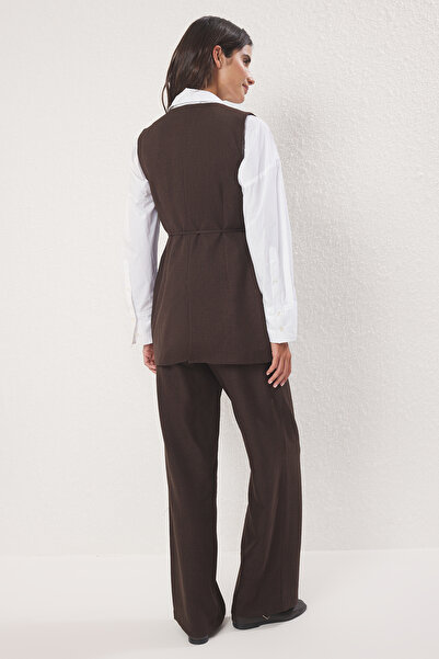 Trendyol Modest Brown Waist Belt Detailed Woven Bottom-Top Suit Tctss25Us00036
