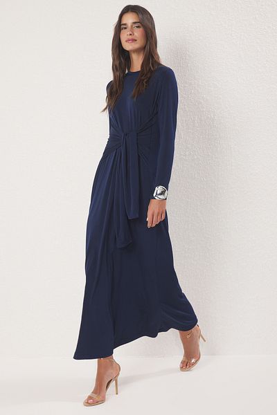 Trendyol Modest Sötétkék fűzős részletes, rugalmas kötött ruha TCTSS25EB00144