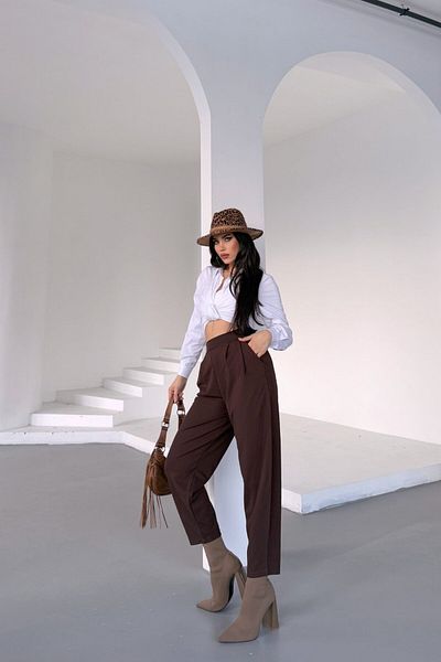 Stil Reyonu Scuba Crepe Fabric Full Length Lycra Side Zipper Detailed Elastic Back Harem Pants