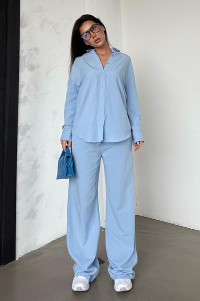 Madmext Cămașă de damă din in albastru Pantalon Set dublu MG2356
