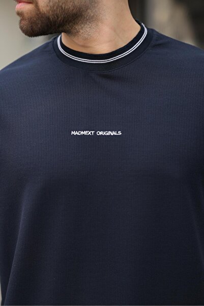 Madmext Синя вишивка Детальна Basic Чоловіча футболка E7106