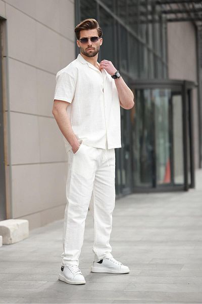 Madmext Ecru over Fit Men's Shirt Suit E7303