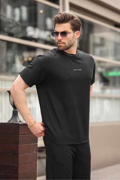 Madmext Μαύρο Κέντημα Λεπτομερές Basic Ανδρικό T-shirt E7106