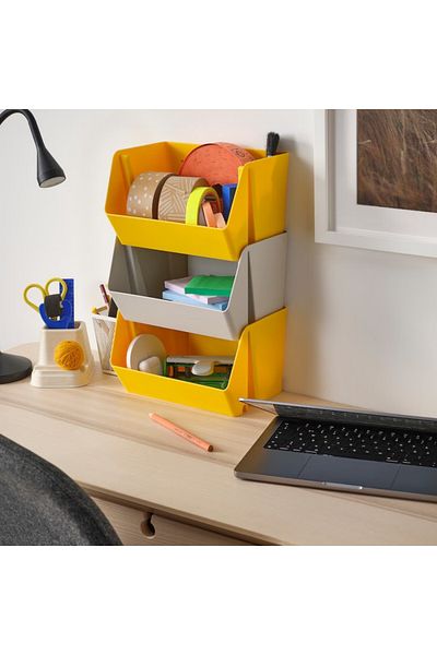 IKEA FODERTRÅG Desk/Wall Organiser, Light Grey, 25x18x15 cm – Stackable & Space-Saving