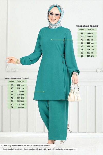 ModaMerve Costum Hijab cu dantelă laterală 3004BM1076-M Petrol deschis