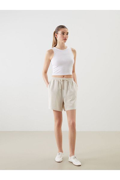 LC Waikiki New Season Women's Shorts with Elastic Waist and Linen Blend - S5Ls98Z8