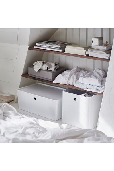 IKEA KUGGIS Box with Lid, White, 37x54x21 cm – Stackable & Stylish Storage Solution
