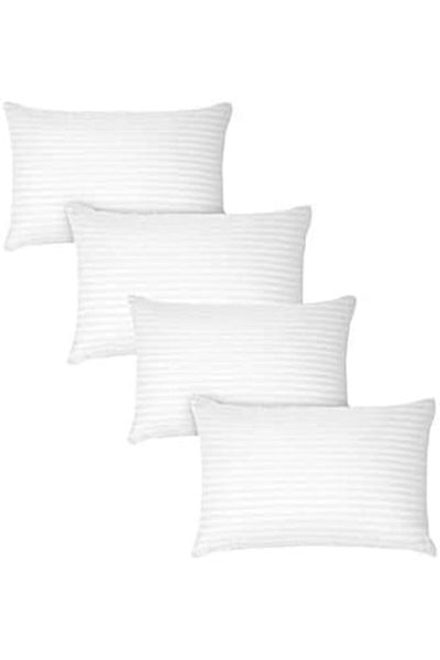 Comfy Set of 4 Hotel Quality Stripe Pillow - White