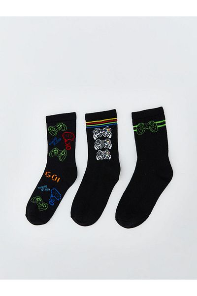 LC Waikiki Lcw Eco Black Patterned Boy's Sock Socks 3-Piece