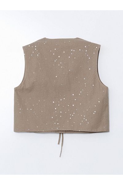 LC Waikiki Xside Brown V-Neck Embroidered Women's Classic Vest