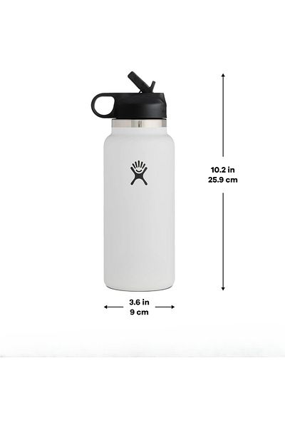 fulina Flask 946ml Stainless Steel Water Bottle Wide Mouth with Straw Lid,Vacuum Insulated(White)
