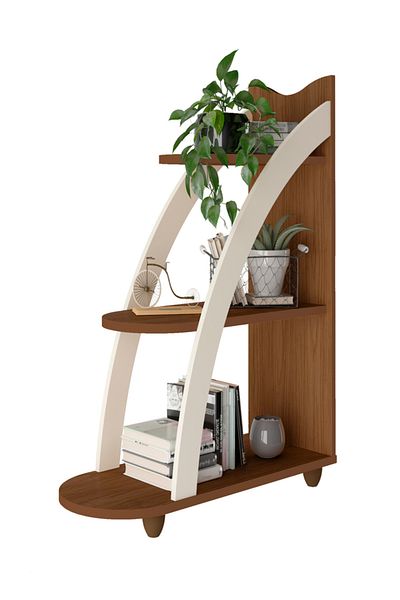 ARTLY 3-Tier Wooden Shelf Organizer Decorative Style for Living Room and Home Natural Brown with Off-White 75.5*29.5*70