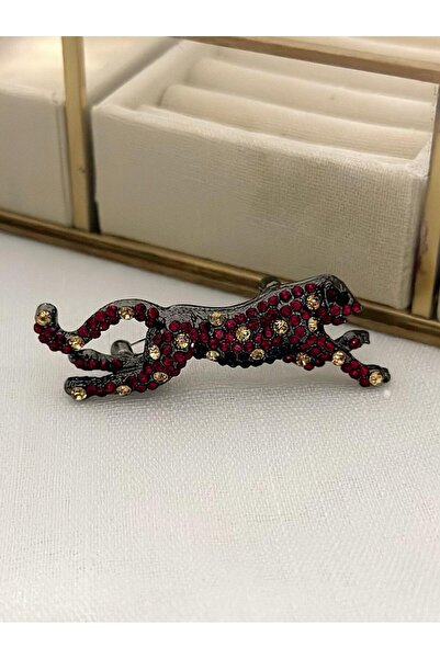 MyladyAccessoriess Kırmızı Taş Detaylı Kaplan Figürlü Broş