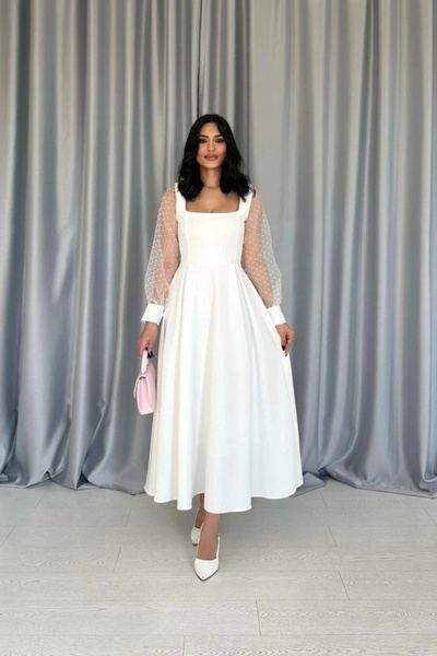 Genel Markalar Beyaz Kolları Organze Kuplu Elbise