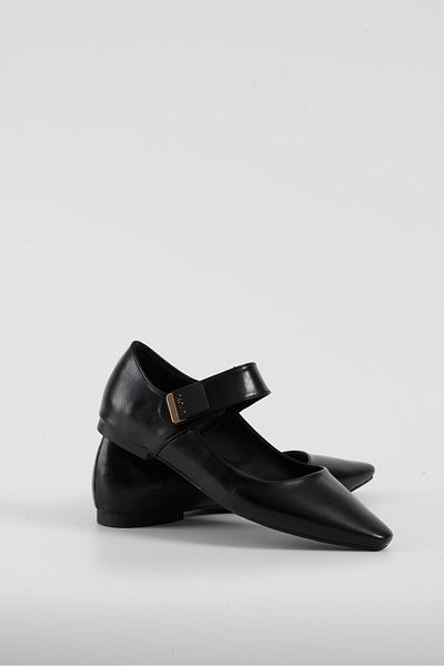 Beyond Women's Black Velcro Single Strap Leather Ballerinas Byndkp8725