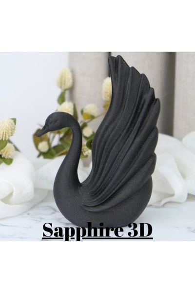 Sapphire 3D Kuğu Heykeli Şık Parlak Hafif Tasarım Gümüş veya Siyah renk